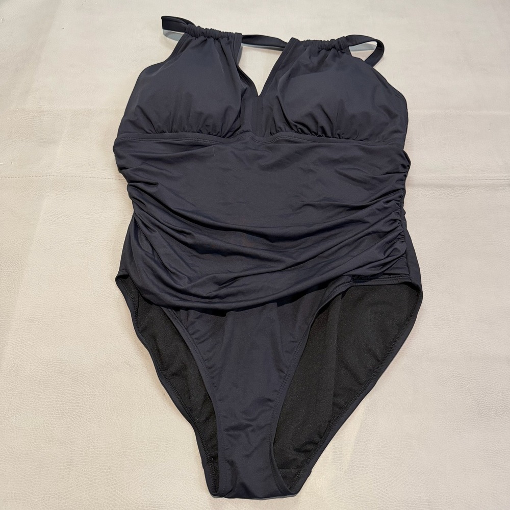 Lauren Ralph Lauren Black Ruche One Piece Swimsuit Women 18W Modest Halter-6388